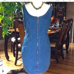 Venus Denim dress Sz L. Stretch  front zipper and pockets.